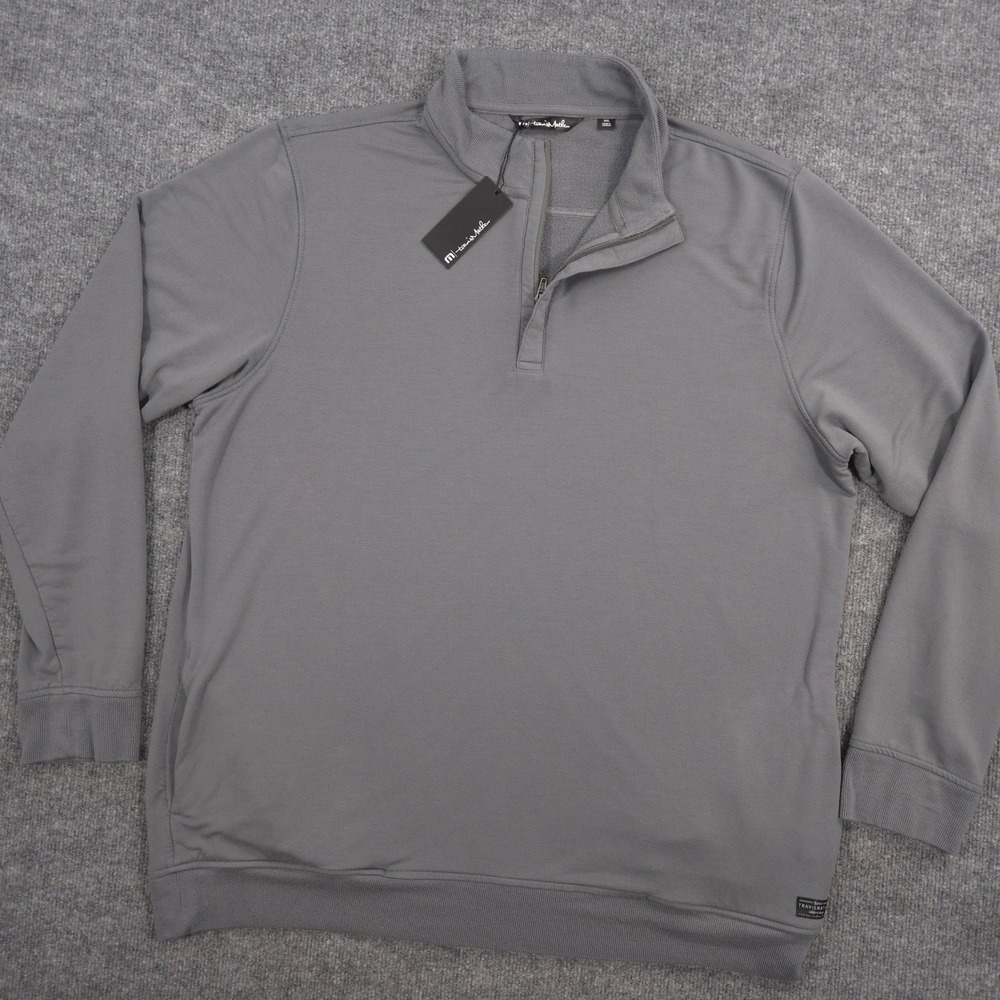 Travis Mathew Newport 1/4 Zip Mens XXL Quite Shade Gray Pockets Stretch Golf NEW